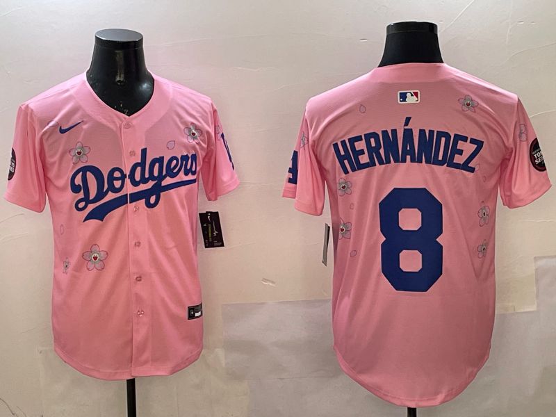 Men Los Angeles Dodgers #8 Hernandez Pink Sakura Edition 2025 Nike MLB Jersey style 1->los angeles dodgers->MLB Jersey